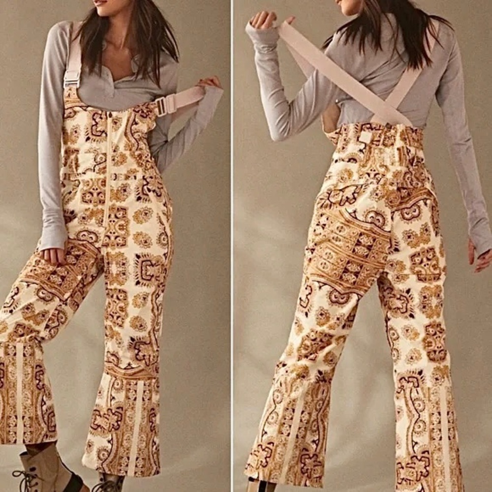 NWT FREE PEOPLE FP Movement Brushed Sail Paisley Alpine Glow Ski Bib Overalls